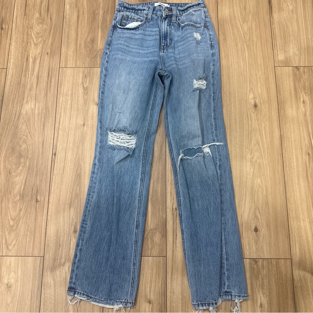 Ceros Distressed Straight Leg Jeans Light Wash Ripped Denim High Waist Size 26